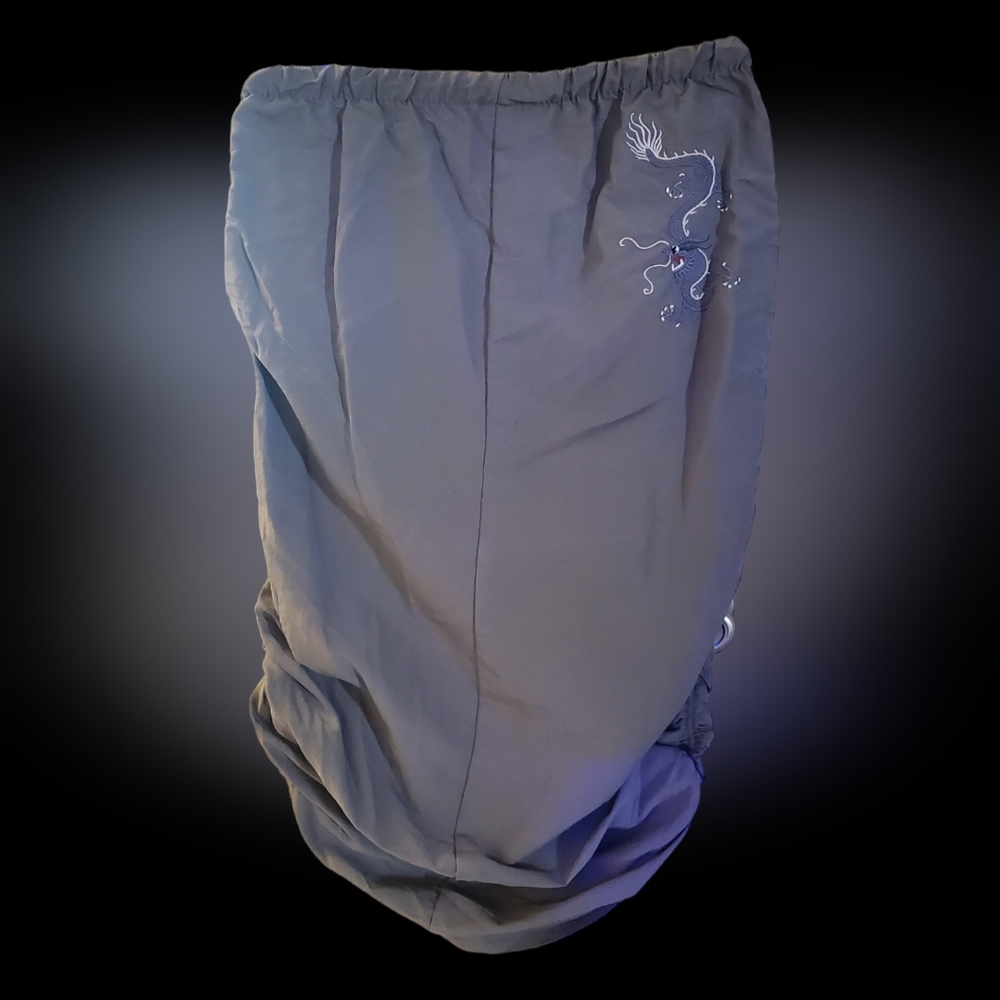 Drawstring long skirt dragon embroidery
